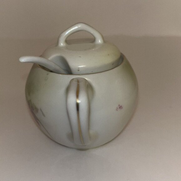 vintage rs prussia hand painted roses porcelain covered cream & sugar with spoon - Picture 11 of 16